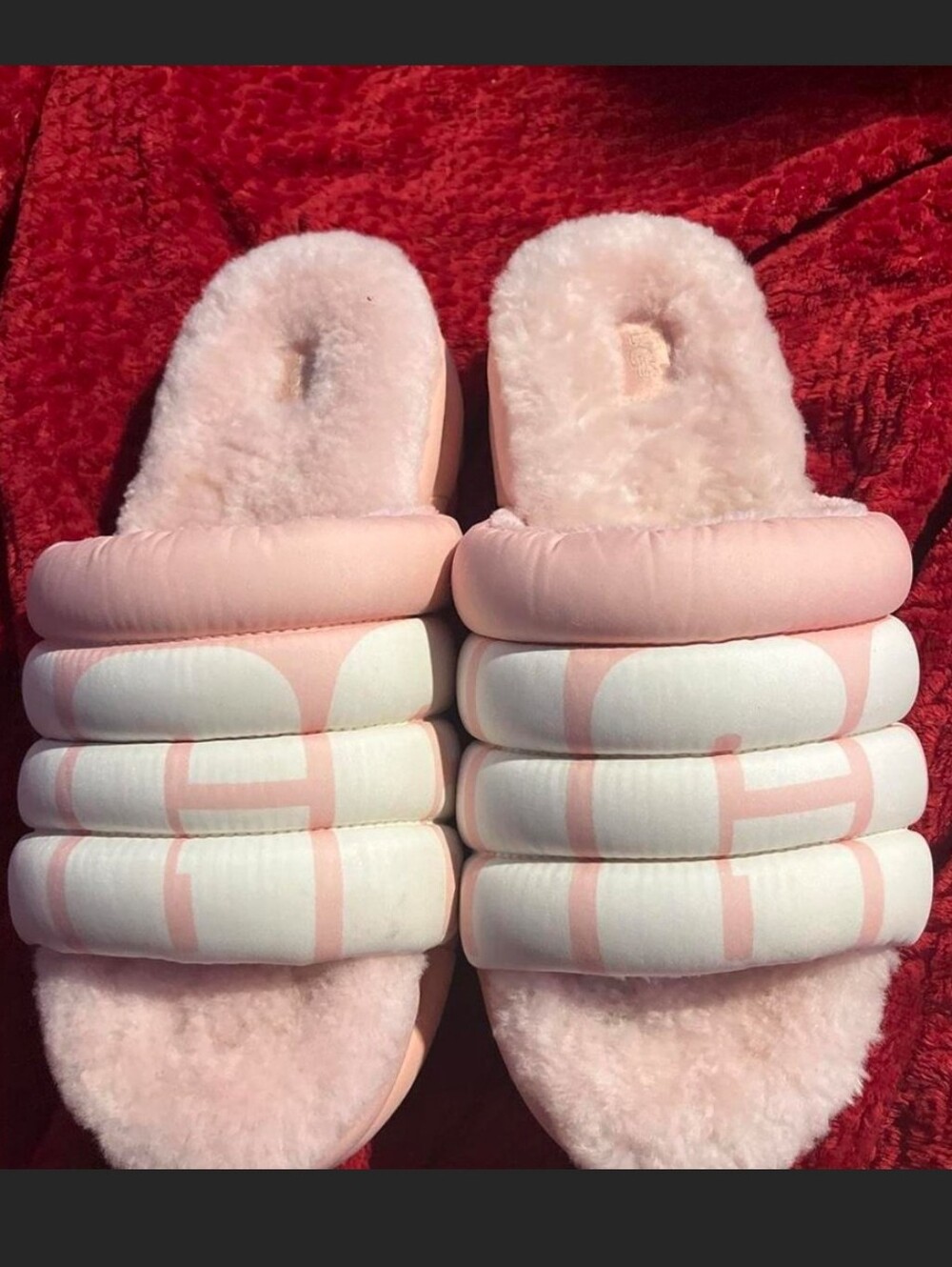 UGG Pink Quilted Faux-Shearling Slide Slippers